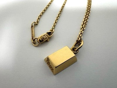 CARTIER 1/8 OZ INGOT PENDANT & 2C LOGO CHAIN SET 750 YELLOW GOLD RARE VINTAGE