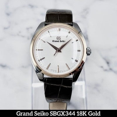 GRAND SEIKO SBGX344 MEN'S WRISTWATCH 18K GOLD BEZEL QUARTZ ROUND FACE
