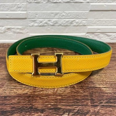 HERMES MINI CONSTANCE H-BUCKLE LEATHER BELT YELLOW GREEN 62-67CM WAIST