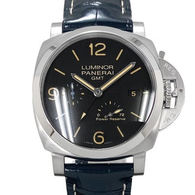 PANERAI LUMINOR 1950 3 DAYS GMT BLACK DIAL PAM01321 STAINLESS STEEL 44MM