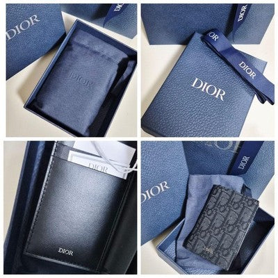 DIOR OBLIQUE JACQUARD BIFOLD CARD HOLDER UNUSED W/ BOX DUST BAG RIBBON MINT
