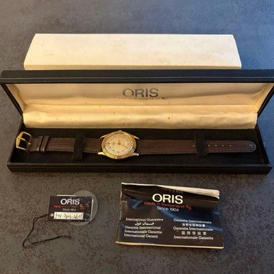 ORIS 7403 17 JEWELS AUTOMATIC MEN'S WATCH GOLD TONE 33MM LEATHER SWISS MADE BOX