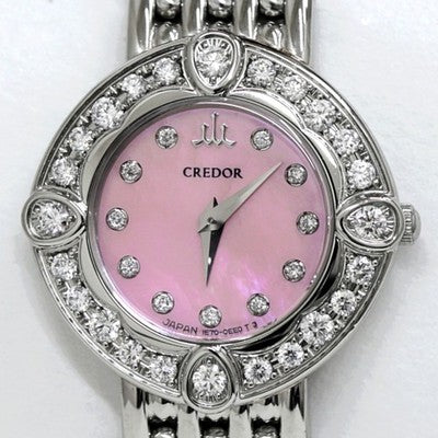 Seiko Credor Signo GSTE857 1E70-0CY0 Quartz Pink Shell Dial Diamond Bezel