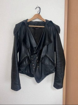 RICK OWENS JEAN-PIERRE BRAGANZA ARCHIVE MEN’S LEATHER JACKET FUR HOOD BLACK