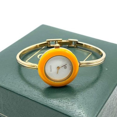 GUCCI CHANGE BEZEL 12 COLORS GOLD WOMEN'S WATCH M SIZE WORKING NEW BATTERY