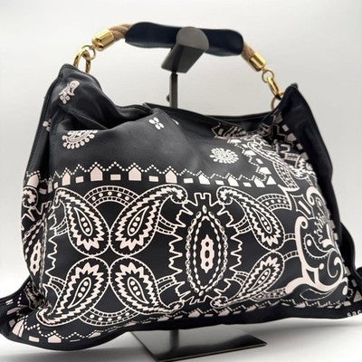 SACAI 16-01120M PAISLEY LEATHER 2WAY ROPE HANDLE SHOULDER BAG NAVY/WHITE
