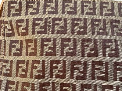 FENDI FF PATTERN ZUCCHINO ZUCCA LOGO TOP HANDLE BAG, LEATHER, BROWN, WOMEN ITALY