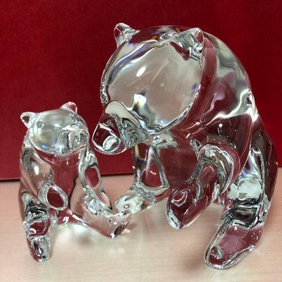 BACCARAT PARENT AND CHILD BEAR FIGURINE CRYSTAL LOET VANDERVEEN SIGNED