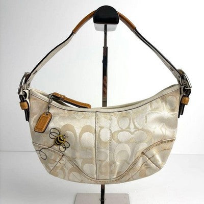 COACH SOHO HOBO SHOULDER BAG IVORY CANVAS LEATHER BEE 5064 Y2K RARE JAPAN