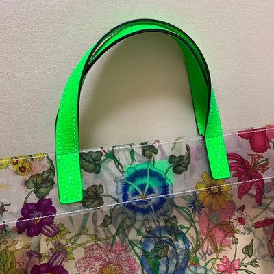 GUCCI FLORA GREEN VINYL TOTE BAG AUTHENTIC FLORAL PATTERN LARGE CAPACITY