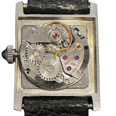 CORUM TANK SQUARE 15158 MANUAL WINDING GRAY DIAL BLACK LEATHER LADYS WATCH USED