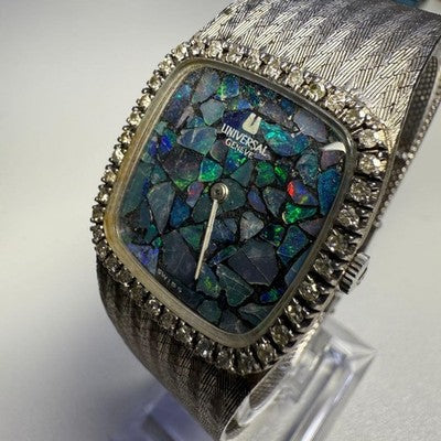 UNIVERSAL GENEVE 5930-5081 MANUAL OPAL DIAL DIAMOND BEZEL SILVER MEN'S WATCH