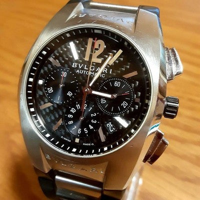 BVLGARI ERGON CHRONOGRAPH EG40S CH AUTOMATIC BLACK DIAL LEATHER MEN'S WATCH USED
