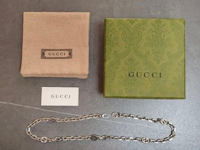 GUCCI INTERLOCKING G NECKLACE SILVER AG925 USED W/ BOX
