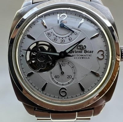 ORIENT STAR WZ0011FH OPEN HEART AUTOMATIC WATCH WHITE GUILLOCHE DIAL CUSHION