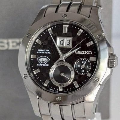 SEIKO BRIGHTZ 7D48 KINETIC PERPETUAL MEN'S WATCH TITANIUM BLACK DIAL - BIG DATE