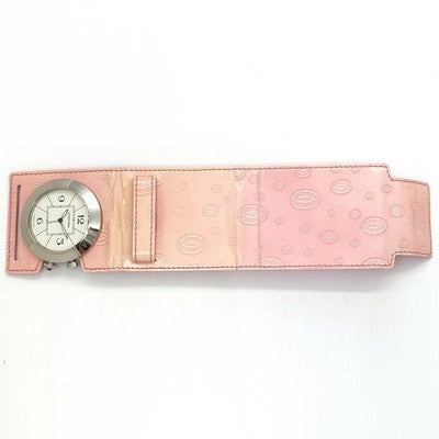CARTIER PASHA TRAVEL CLOCK ALARM W0100072 STAINLESS STEEL LEATHER PINK CASE