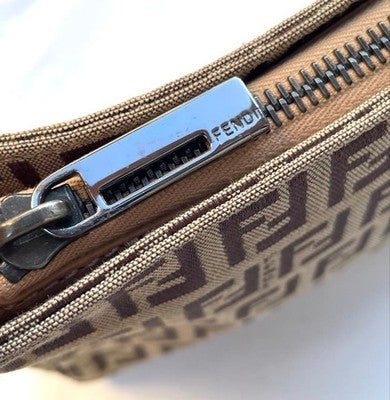 FENDI FF PATTERN ZUCCHINO ZUCCA LOGO TOP HANDLE BAG, LEATHER, BROWN, WOMEN ITALY