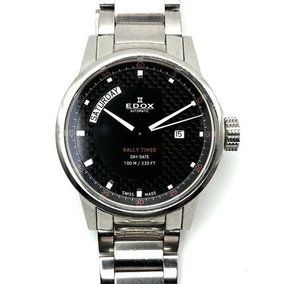 EDOX RALLY TIMER AUTOMATIC WATCH 83009 DAY DATE EXHIBITION BACK MENS SILVER