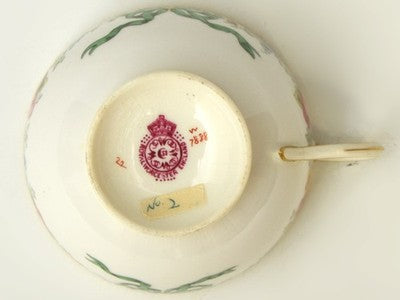 ROYAL WORCESTER TRIO SET, RIBBON FLORAL PATTERN, GOLD TRIM, 1909, CAKE PLATE