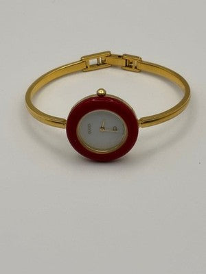 GUCCI CHANGE BEZEL 12 COLORS GOLD WOMEN'S WATCH M SIZE WORKING BEAUTIFUL
