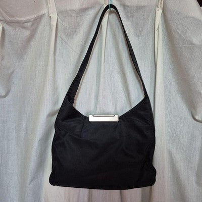 PRADA METALLIC SHOULDER BAG 2WAY BLACK LEATHER 19X30X9.5CM 1990S