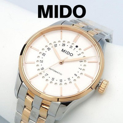 MIDO BELLUNA II M0244072203109 AUTOMATIC SILVER ROSE GOLD MEN'S WATCH BOX