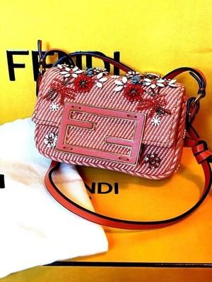 FENDI NANO BAGUETTE MICRO BUCKET BEADED DENIM CHARM ORANGE 2WAY BAG JAPAN