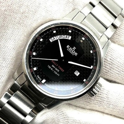 EDOX RALLY TIMER AUTOMATIC WATCH 83009 DAY DATE EXHIBITION BACK MENS SILVER