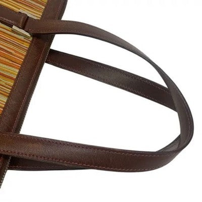 HERMÈS VIBRATO ESCAPADE LEATHER STRIPE ZIPPER HANDBAG ORANGE BEIGE TOTE