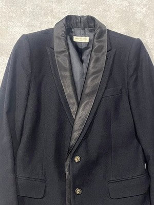 DRIES VAN NOTEN 12AW LAYERED LAPEL TAILORED JACKET WOOL DARK NAVY 46