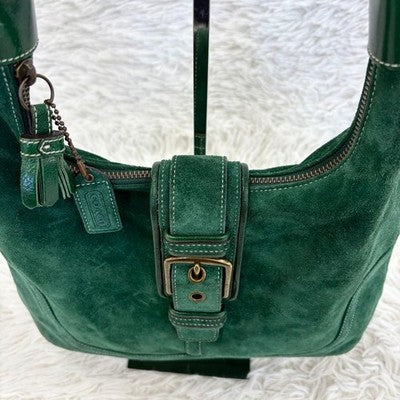 COACH OLD COACH SUEDE HOBO ONE SHOULDER BAG GREEN LEATHER TASSEL BAG