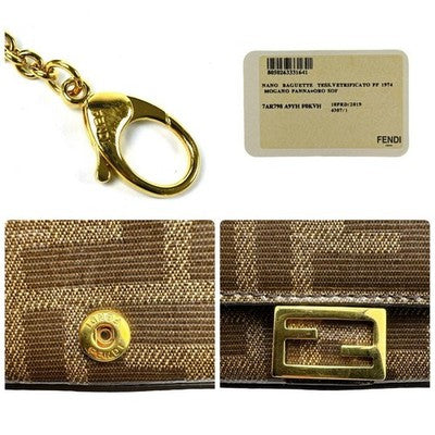 FENDI 7AR798 ZUCCA NANO BAGUETTE MINI CHAIN SHOULDER BAG CHARM PVC FF
