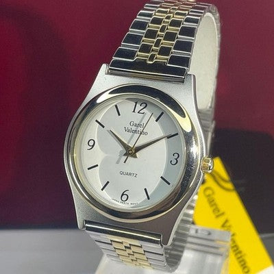 GAREL VALENTINO QZ MEN'S WRISTWATCH ROUND FACE VINTAGE STAINLESS STEEL STRAP