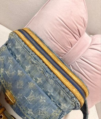 LOUIS VUITTON MONOGRAM DENIM BUM BAG/ WAIST BAG/BODY BAG, BLUE, GENUINE, FRANCE