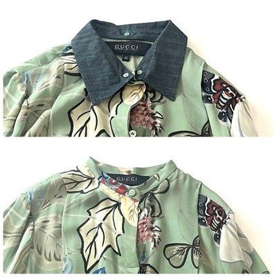 GUCCI KRIS KNIGHT FLORA SILK DRESS 2-WAY COLLAR BELTED WOMEN SIZE 42 JAPAN