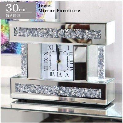 Silver Mirror Table Clock Glam Style 30cm Luxury Korean Interior