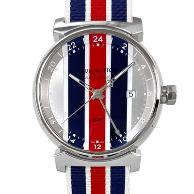 LOUIS VUITTON TAMBOUR GMT TRICOLOR Q1F30 STAINLESS STEEL SILVER X NAVY X RED