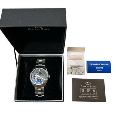 ORIENT STAR RK-AY0001B MOON PHASE WATCH, COMPLETE WITH ALL ACCESSORIES.
