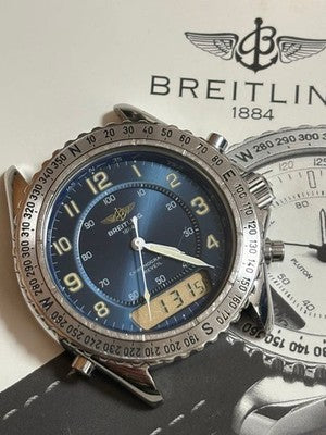 BREITLING CHRONOGRAPH REVEIL A51035 STEEL QUARTZ ANALOG DIGITAL WATCH USED BOX