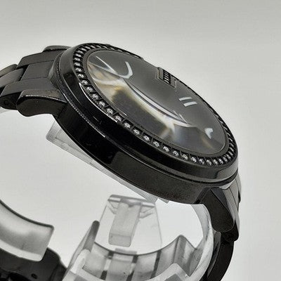 GUCCI 101M ROUND CHRONOGRAPH DIAMOND BEZEL QUARTZ WATCH BLACK BUCKLE