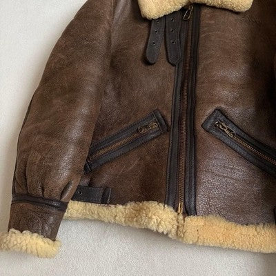 SCHOTT B-9 SHEARLING SHEEPSKIN COAT BOA JACKET MEN LEATHER SIZE 42 MADE IN USA