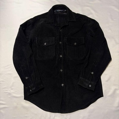 POLO RALPH LAUREN 90S USA SUEDE LEATHER SHIRT JACKET BLACK M OVERSIZED VINTAGE