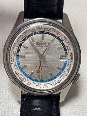 SEIKO WORLD TIME AUTOMATIC 6117-6010 SILVER DIAL VINTAGE MEN'S WATCH - WORKING