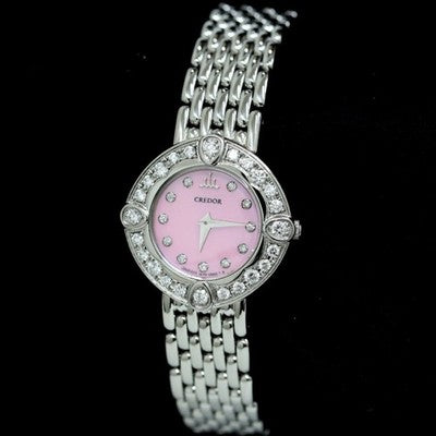 Seiko Credor Signo GSTE857 1E70-0CY0 Quartz Pink Shell Dial Diamond Bezel