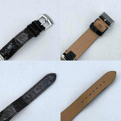LOUIS VUITTON TAMBOUR Q1212 MONOGRAM WATCH BROWN DIAL STAINLESS STEEL QUARTZ