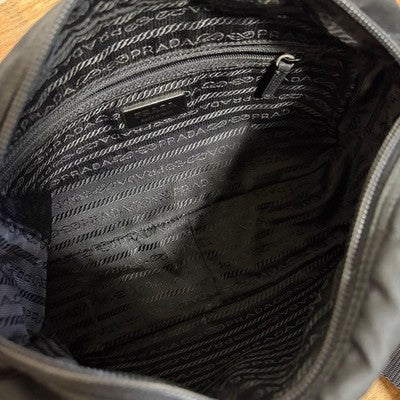 PRADA NYLON LEATHER TRIANGLE LOGO CAMERA SHOULDER BAG BLACK UNISEX CROSSBODY