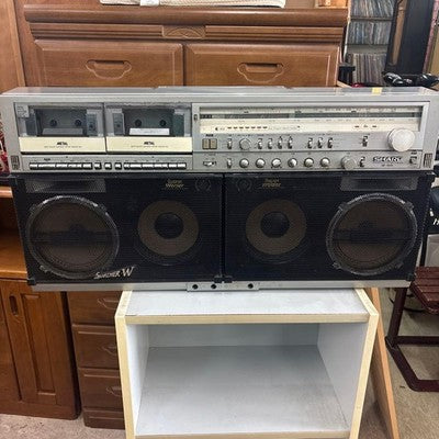 SHARP GF-909 SILVER BOOMBOX AM/FM RADIO DUAL CASSETTE FOR PARTS REPAIR