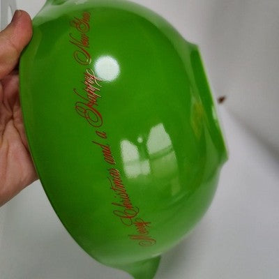 PYREX CHRISTMAS HOLLY CINDERELLA BOWL GREEN MERRY CHRISTMAS HAPPY NEW YEAR