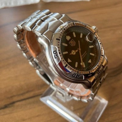 TAG HEUER WH1117 6000 SERIES GREEN DIAL QUARTZ 200M MENS WATCH 18.5CM RARE